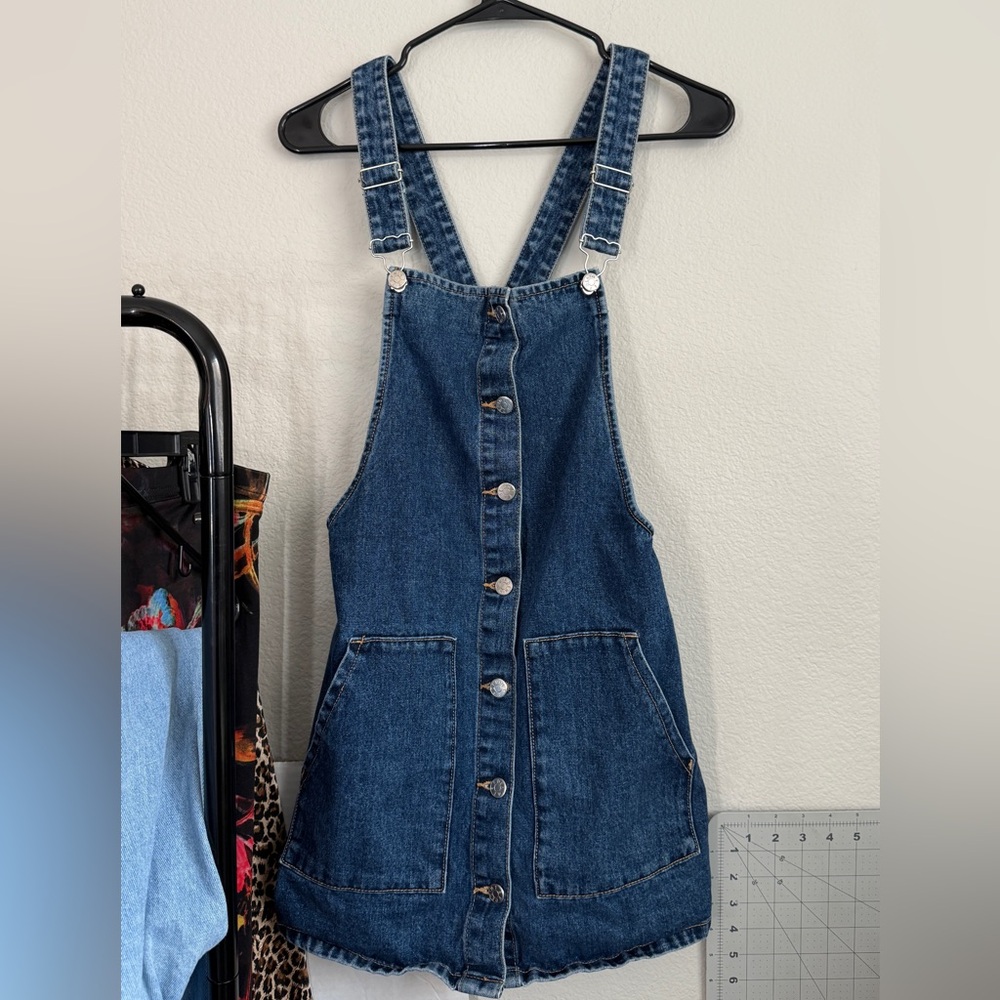 Zara Dark Denim button overall dress